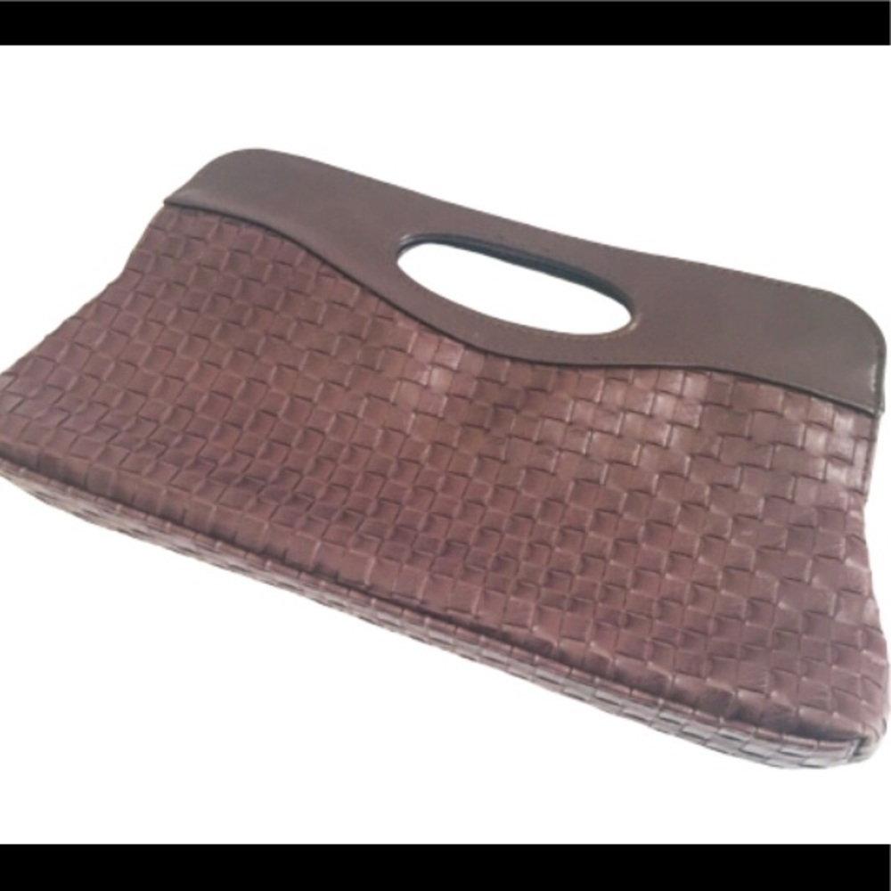 GEORGE Dark Brown Wicker Rattan Faux Leather Clutch Handbag One Size